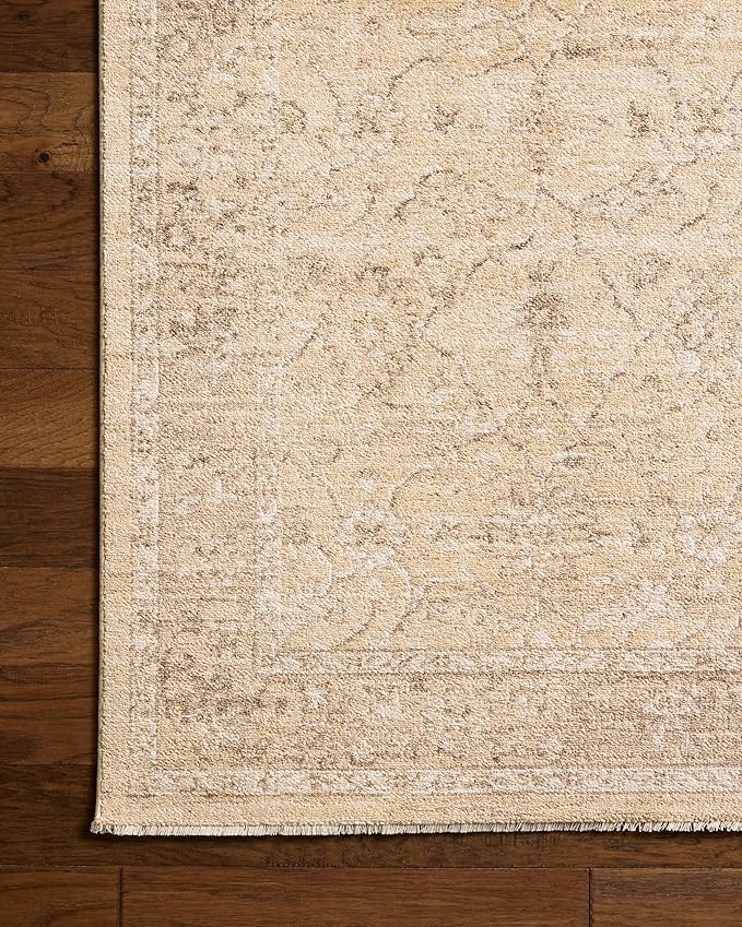 Loloi Chris Loves Julia Palma Collection PLM-10 Wheat/Bark 7'-10" x 10' Fringe Area Rug Vintage Style Boho Living Room Bedroom Carpet