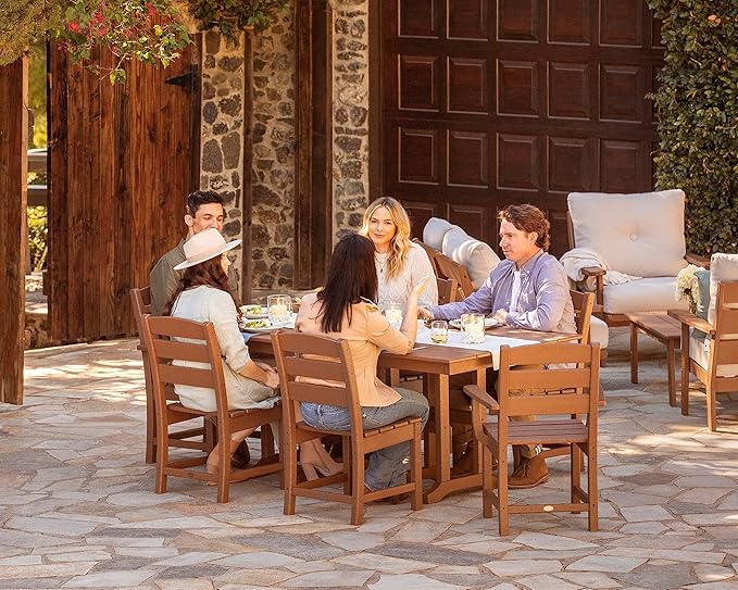 POLYWOOD Lakeside Farmhouse 7-Piece Outdoor Dining Set, Patio Furniture Table and Chairs, HDPE, Seats 6, Teak, Made in USA