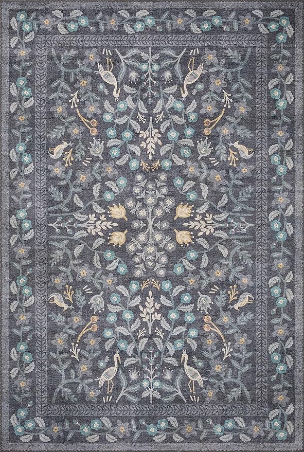 Loloi Rifle Paper Co. Maison Collection MAO-01 Nightingale Black 2'-6" x 7'-6", .19" Pile Height, Runner Rug