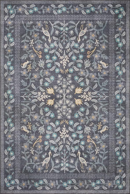 Loloi Rifle Paper Co. Maison Collection MAO-01 Nightingale Black 2'-6" x 7'-6", .19" Pile Height, Runner Rug