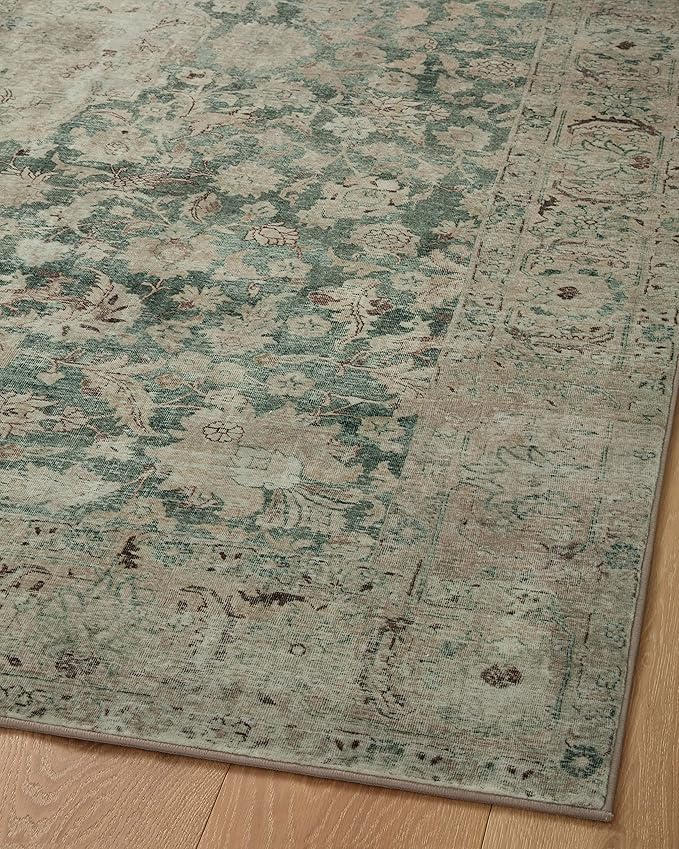 Loloi Magnolia Home by Joanna Gaines Sinclair Collection SIN-05 Jade/Sand 7'-6" x 9'-6", .25" Pile Height, Machine Washable, Area Rug