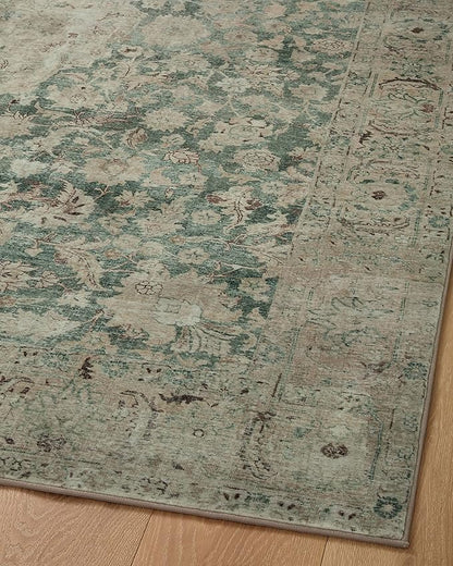 Loloi Magnolia Home by Joanna Gaines Sinclair Collection SIN-05 Jade/Sand 7'-6" x 9'-6", .25" Pile Height, Machine Washable, Area Rug