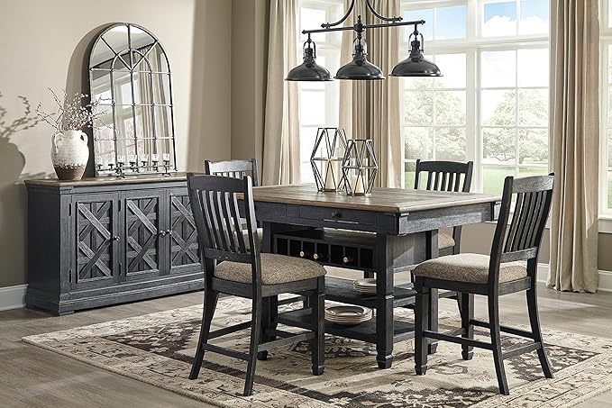 Signature Design by Ashley Tyler Creek Vintage Casual Dining Room Buffet Cabinet or Server with 3 Doors and Lattice Design, Wood, 36" High, Black & Gray