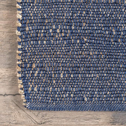 nuLOOM 10x14 Elfriede Jute & Cotton Hand Woven Area Rug, Blue, Solid Rustic Farmhouse Style, Weaved Design, Natural Fiber, For Bedroom, Living Room, Dining Room, Hallway, Office, Entryway