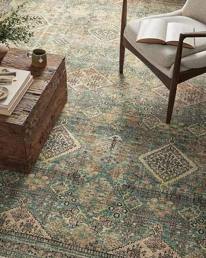 Loloi Magnolia Home by Joanna Gaines Sinclair Collection SIN-03 Turquoise/Multi 2'-3" x 9'-6", .25" Pile Height, Machine Washable, Runner Rug