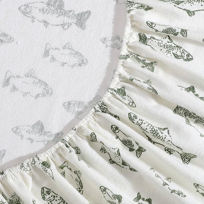 Eddie Bauer - Full Sheets, Cotton Flannel Bedding Set, Brushed For Extra Softness, Cozy Home Decor (School of Fish, Full)