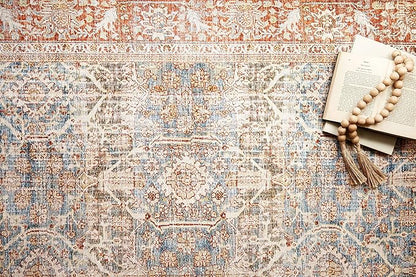 Loloi Layla Collection LAY-04 Ocean/Rust 2'-6" x 12'-0" .13" Thick Runner Rug, Soft, Durable, Vintage Inspired, Distressed, Low Pile, Non-Shedding, Easy Clean, Printed, Living Room Rug