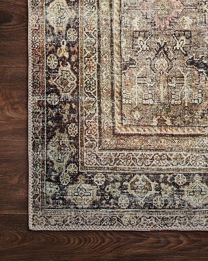 Loloi Layla Collection LAY-03 Olive/Charcoal 2'-6" x 9'-6" .13" Thick Runner Rug, Soft, Durable, Vintage Inspired, Distressed, Low Pile, Non-Shedding, Easy Clean, Printed, Living Room Rug