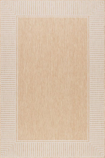 nuLOOM 5x8 Outdoor/Indoor Asha Area Rug, Tan, Casual Design with Striped Border, Stain Resistant, Highly Durable, for Patio, Balcony, Bedroom, Living Room, Dining Room, Bathroom