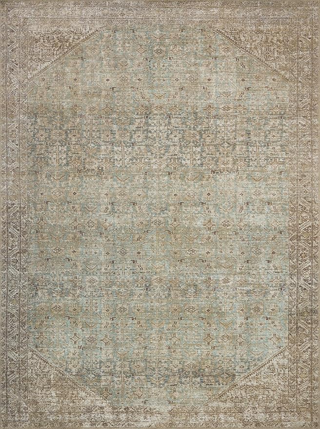 Loloi Amber Lewis Cambria Collection CBR-05 Aqua/Natural 2'-6" x 9'-6" Runner Rug Jute, Neutral, Vintage Style, Antique Tone, Living, Bedroom, Dining, Carpet