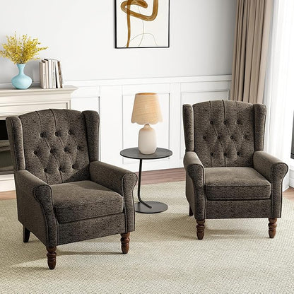 Mid-Century Modern 2-Piece Wingback Chair Set - Plush Upholstered Accent Chairs with Solid Wood Legs, High Back Lounge Seating for Living Room, Bedroom & Office - Retro Matched Pair (Taupe)