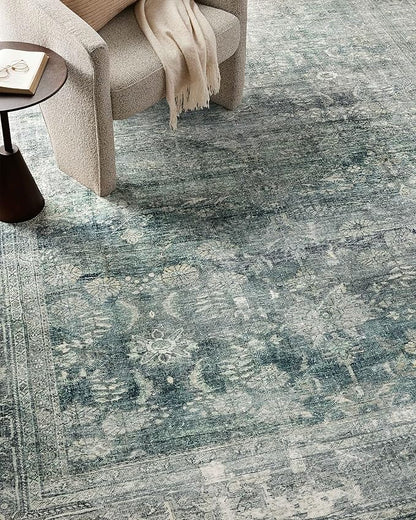 Loloi Magnolia Home by Joanna Gaines Banks Collection BAN-03 Blue/Lagoon 2'-6" x 7'-6", .13" Pile Height, Machine Washable, Runner Rug