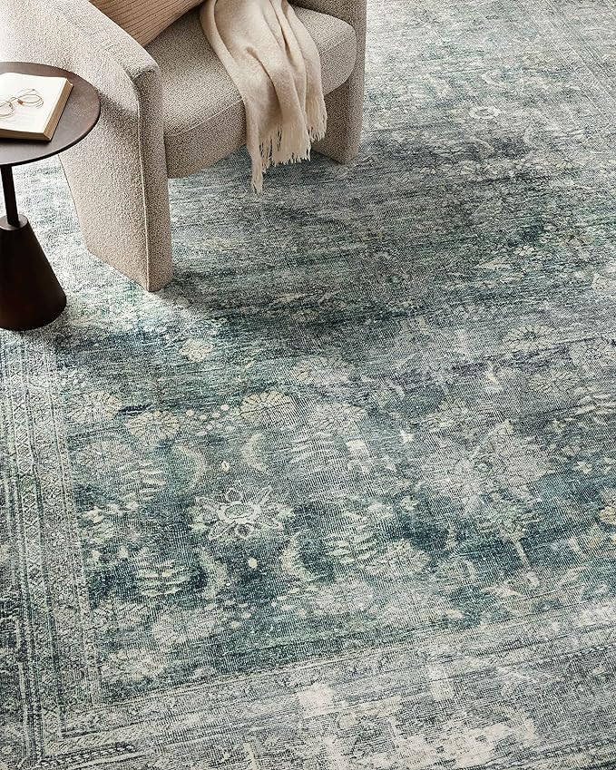 Loloi Magnolia Home by Joanna Gaines Banks Collection BAN-03 Blue/Lagoon 3'-6" x 5'-6" .13" Pile Height, Machine Washable, Accent Rug