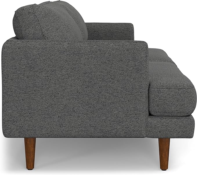 SIMPLIHOME Livingston 90-inch Wide Sofa in Charcoal Grey Woven-Blend Fabric, Handcrafted Mid-Century Modern Oversized 3-Seater Couch Sofa for Living Room or Family Room, Solid Wood Frame
