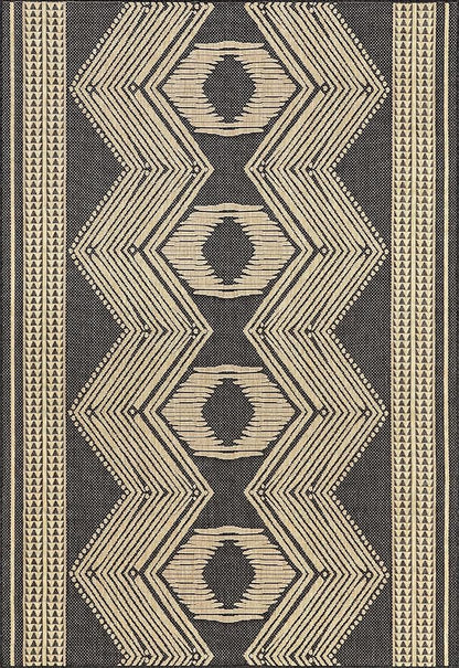 nuLOOM 4' x 6' Outdoor Tribal Geometric Area Rug, Stain Resistant, Weather Resistant, High Traffic, Patio, Balcony, Outside, Ranya Dark Grey
