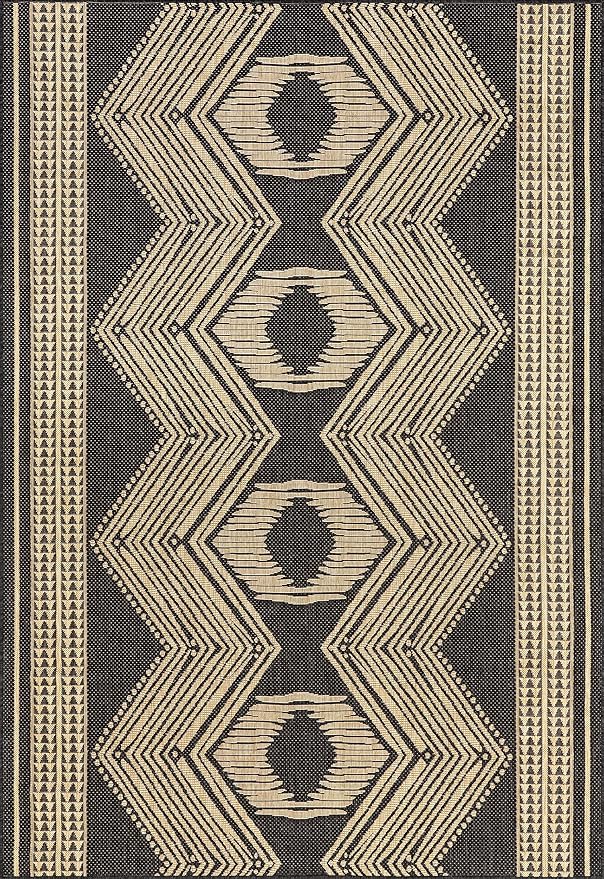 nuLOOM 2' x 3' Outdoor Tribal Geometric Area Rug, Stain Resistant, Weather Resistant, High Traffic, Patio, Balcony, Outside, Ranya Dark Grey
