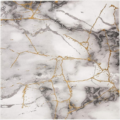 SAFAVIEH Craft Collection Area Rug - 8' Square, Grey & Gold, Modern Abstract Design, Non-Shedding & Easy Care, Ideal for High Traffic Areas in Living Room, Bedroom (CFT877F)