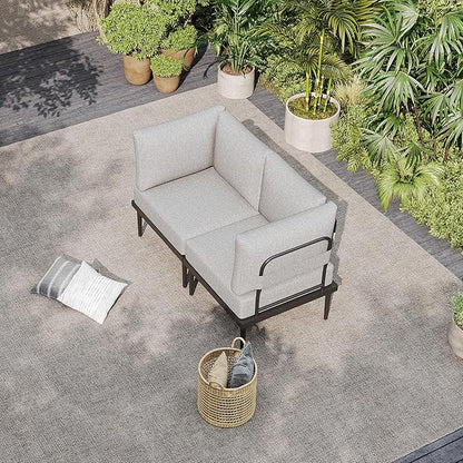 Sundale Outdoor 2 Pieces Metal Patio Furniture Set, Outdoor Sectional Sofa w/6 Inch Olefin Cushion, Modern Outdoor Conversation Sets