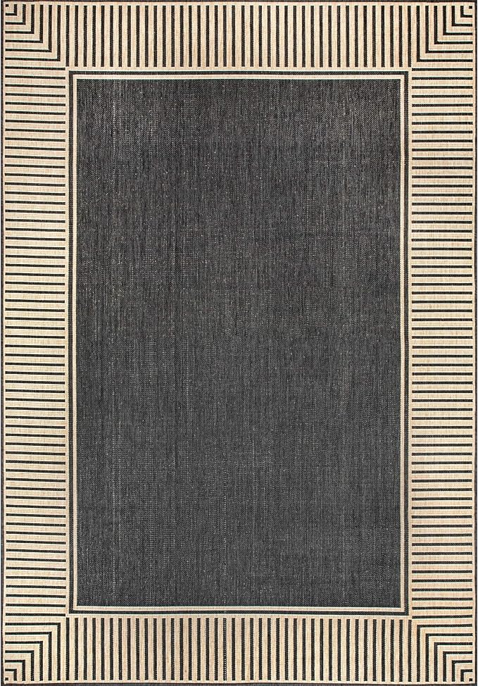 Nuloom Asha Dark Grey/Ivory, 9' 6" x 12', Casual, Striped Border, Soft and Cozy, High Traffic, Stain Resistant, Easy Clean, Durable Area Rug for Indoor/Outdoor Patio, Deck, Porch, Garden, Courtyard