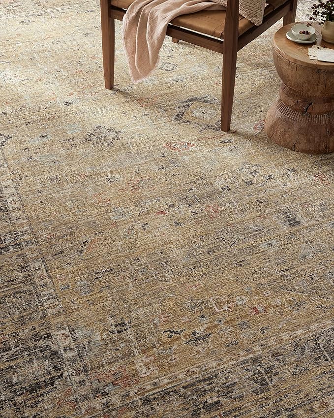 Loloi Magnolia Home by Joanna Gaines Millie Collection MIE-03 Gold/Charcoal 3'-6" x 5'-6", .25" Pile Height, Accent Rug