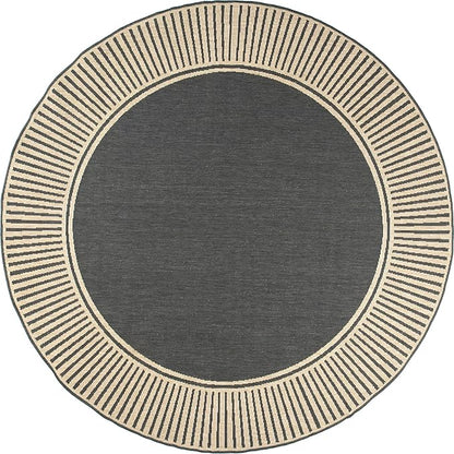 Nuloom Asha Dark Grey/Ivory, 6' 7" Round, Casual, Striped Border, Soft and Cozy, High Traffic, Stain Resistant, Easy Clean, Durable Area Rug for Indoor/Outdoor Patio, Deck, Porch, Garden, Courtyard