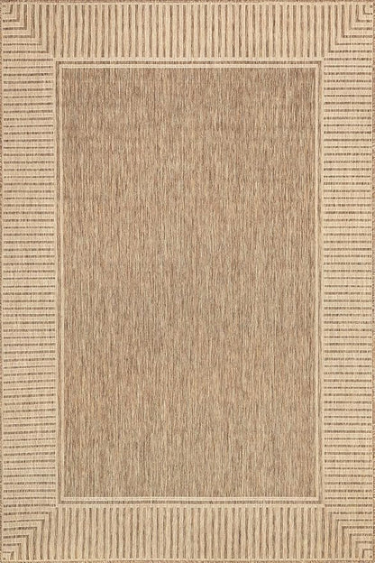 nuLOOM 3'6" x 5' Outdoor Area Rug, Casual Design With Striped Border, Stain Resistant, Highly Durable, For Patio, Balcony, Bedroom, Living Room, Dining Room, Bathroom, Light Brown
