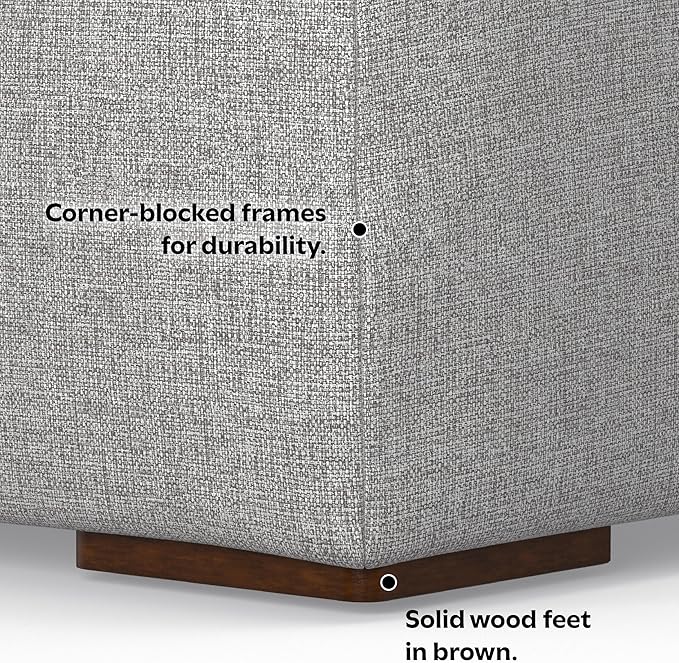 SIMPLIHOME Rex Modular Sofa and Ottoman Set in 100% Recycled Polyester Tightly Woven Performance Fabric, Pale Grey, 88-inch-Wide 2-Seater Couch and Matching 34-inch-Wide Table Ottoman for Living Room