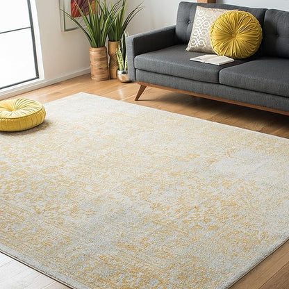 SAFAVIEH Evoke Collection Area Rug - 8' Square, Ivory & Gold, Distressed Design, Non-Shedding & Easy to Clean, Ideal for Living Room, Bedroom, Dining Space (EVK256B)