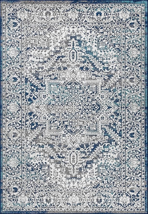 JONATHAN Y Modern Vintage Medallion Navy/Light Gray Indoor Area Rug, 12x15, Country, Floral, Easy-Cleaning for Living Room, Bedroom, Kitchen, Pet Friendly, Non-Shedding (MDP100B-15)