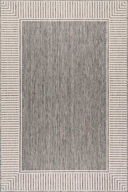 nuLOOM 6' 7" x 9' Outdoor Area Rug, Casual Design with Striped Border, Stain Resistant, Highly Durable, for Patio, Balcony, Bedroom, Living Room, Dining Room, Bathroom, Steel