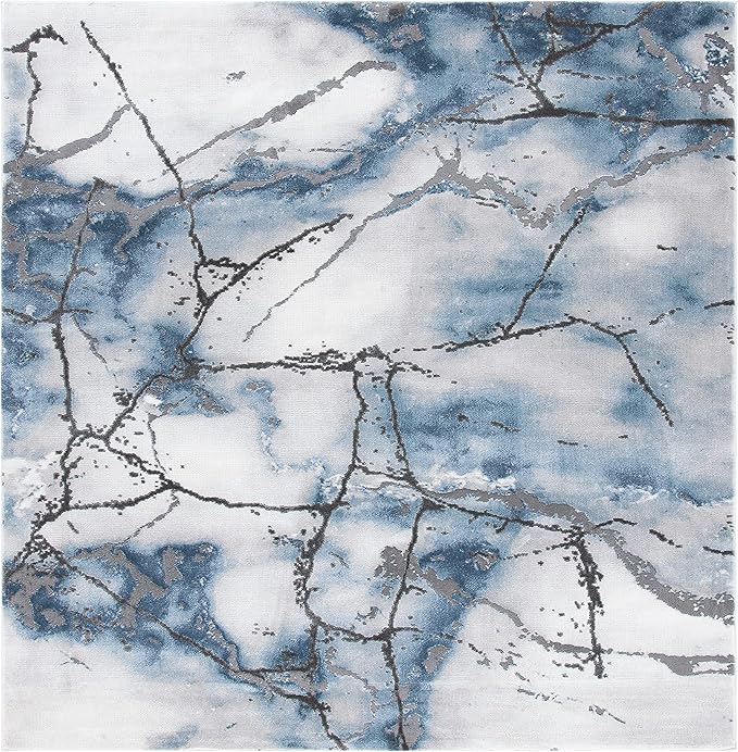 SAFAVIEH Craft Collection Area Rug - 6'7" Square, Grey & Blue, Modern Abstract Design, Non-Shedding & Easy Care, Ideal for High Traffic Areas in Living Room, Bedroom (CFT877L)