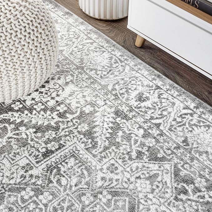 JONATHAN Y Modern Vintage Medallion Light Gray 8' Round Indoor Area Rug, Country, Floral, Easy-Cleaning for Living Room, Bedroom, Kitchen, Pet Friendly, Non-Shedding (MDP100A-8R)