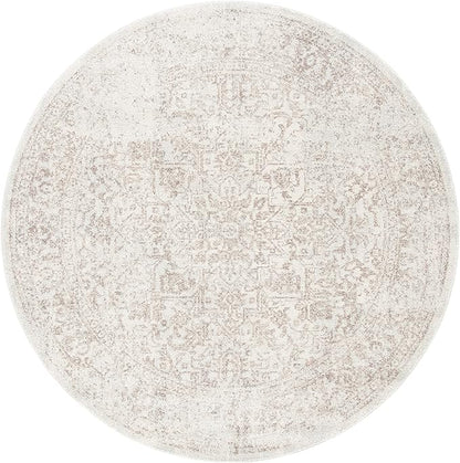 SAFAVIEH Evoke Collection Area Rug - 5'3" Round, Ivory & Taupe, Distressed Design, Non-Shedding & Easy to Clean, Ideal for Living Room, Bedroom, Dining Space (EVK256E)