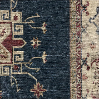 RUGGABLE Washable Vintage Runner Rug – Verena Sapphire 2.5x7, Stain-Resistant, Non-Slip Hallway Runner – Machine Washable Rug for Hallway, Entryway, Living Room & Kitchen–with Standard Pad