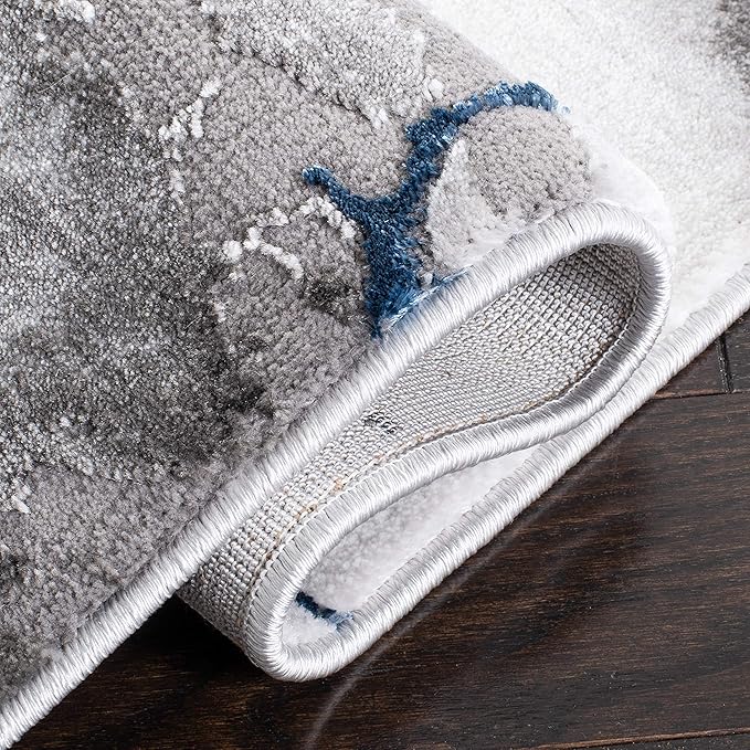 SAFAVIEH Craft Collection Area Rug - 5'3" Square, Ivory Grey & Blue, Modern Abstract Design, Non-Shedding & Easy Care, Ideal for High Traffic Areas in Living Room, Bedroom (CFT877M)