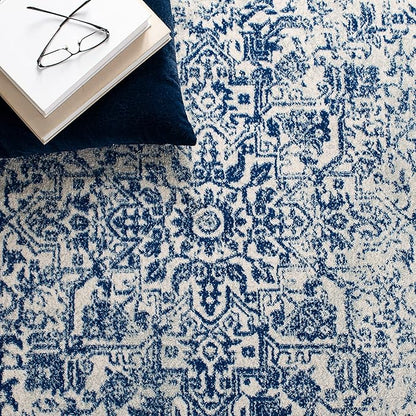 SAFAVIEH Evoke Collection 3' x 5' Ivory / Navy EVK256N Oriental Distressed Non-Shedding Living Room Bedroom Accent Rug