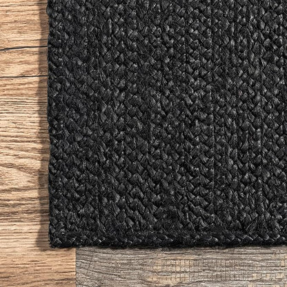 nuLOOM 2x3 Rigo Jute Hand Woven Area Rug, Black, Solid Farmhouse Design, Natural Fiber, For Bedroom, Living Room, Dining Room, Hallway, Office, Kitchen, Entryway