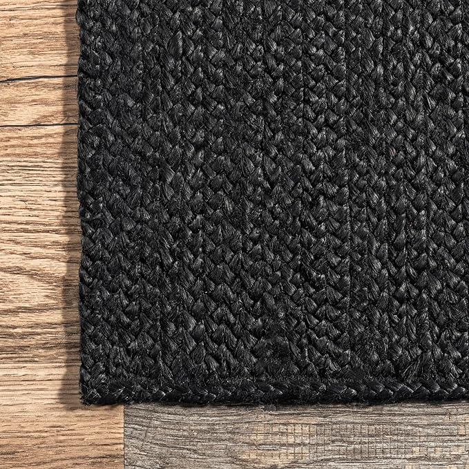 nuLOOM 10x14 Rigo Jute Hand Woven Area Rug, Black, Solid Farmhouse Design, Natural Fiber, For Bedroom, Living Room, Dining Room, Hallway, Office, Kitchen, Entryway