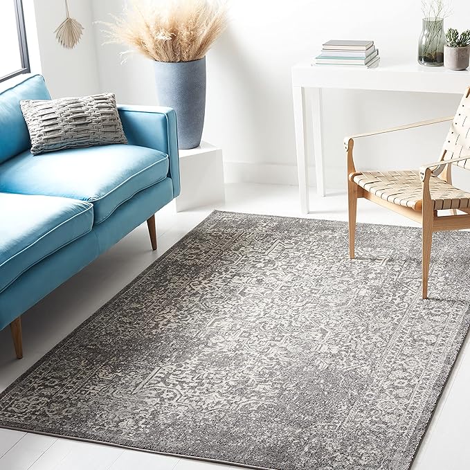 SAFAVIEH Area Rug 8x10 - Evoke Collection - Large - Grey & Ivory, Distressed Design, Non-Shedding & Easy Cleaning, Ideal for Living Room, Bedroom, Dining Space (EVK256D)