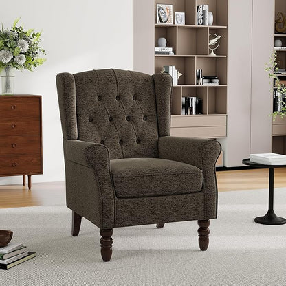 Mid-Century Modern 2-Piece Wingback Chair Set - Plush Upholstered Accent Chairs with Solid Wood Legs, High Back Lounge Seating for Living Room, Bedroom & Office - Retro Matched Pair (Taupe)