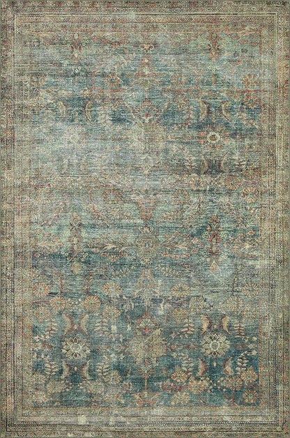 Loloi Magnolia Home by Joanna Gaines Banks Collection BAN-01 Ocean/Spice 5'-0" x 7'-6", .13" Pile Height, Machine Washable, Area Rug