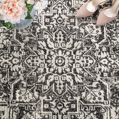 SAFAVIEH Evoke Collection 2'2" x 9' Black / Grey EVK256R Oriental Distressed Non-Shedding Living Room Entryway Foyer Hallway Bedroom Runner Rug