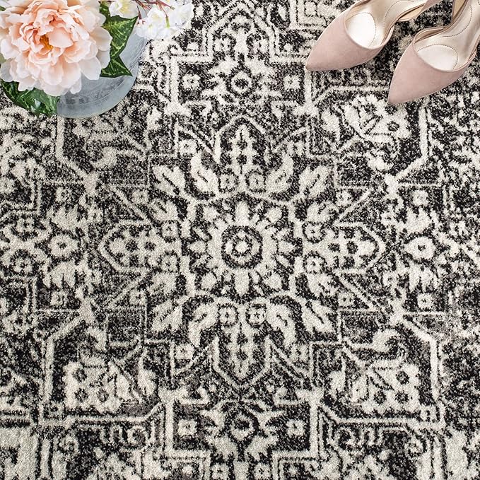 SAFAVIEH Evoke Collection 2'2" x 7' Black / Grey EVK256R Oriental Distressed Non-Shedding Living Room Entryway Foyer Hallway Bedroom Runner Rug