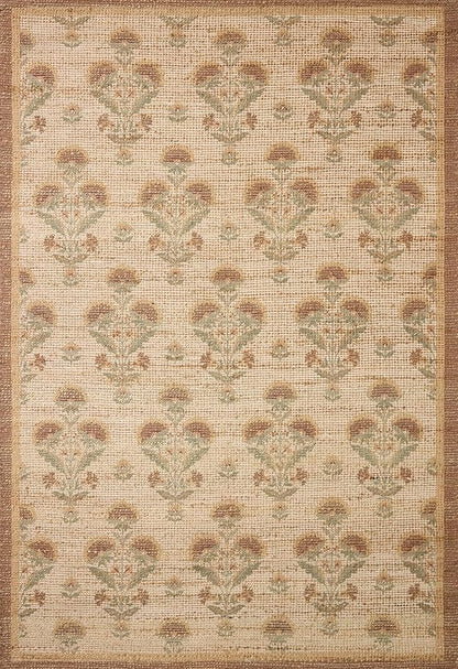 Loloi Chris Loves Julia Rue Collection RUE-01 Wheat/Sage 2'-3" x 3'-9" Accent Rug Jute Neutral Floral Living Room Bedroom Rug