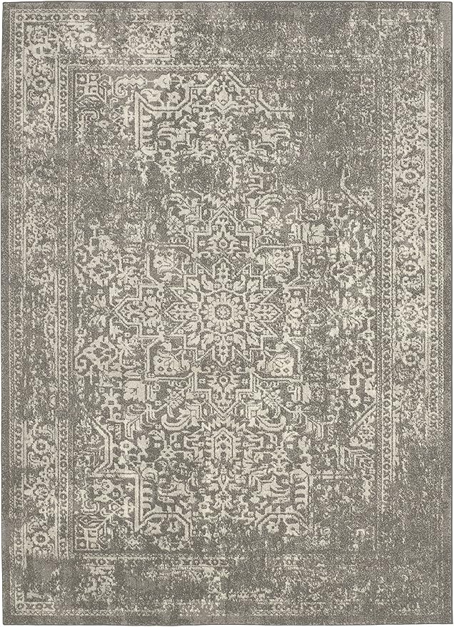 SAFAVIEH Evoke Collection 6'7" x 9' Silver / Ivory EVK256S Oriental Distressed Non-Shedding Living Room Bedroom Dining Home Office Area Rug