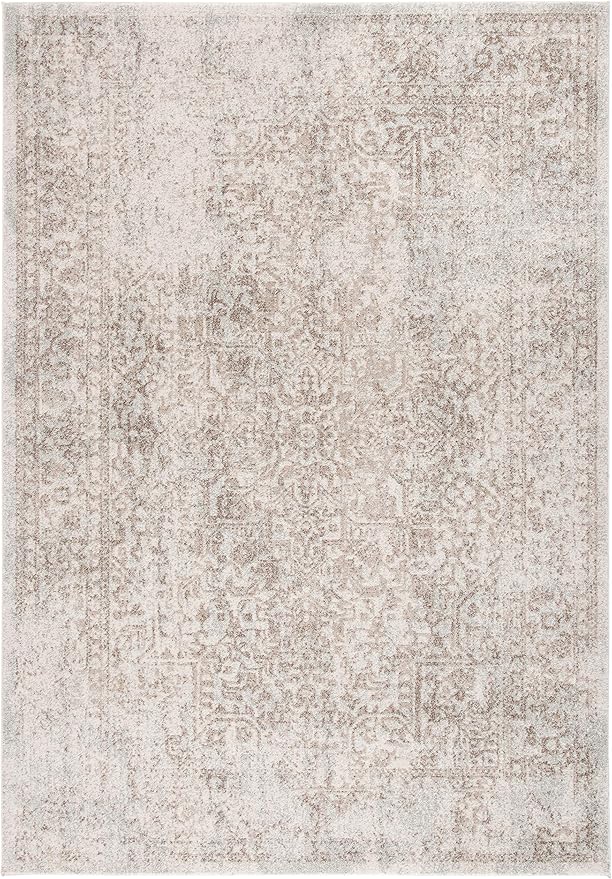 SAFAVIEH Evoke Collection Area Rug - 6'7" x 9', Ivory & Taupe, Distressed Design, Non-Shedding & Easy to Clean, Ideal for Living Room, Bedroom, Dining Space (EVK256E)