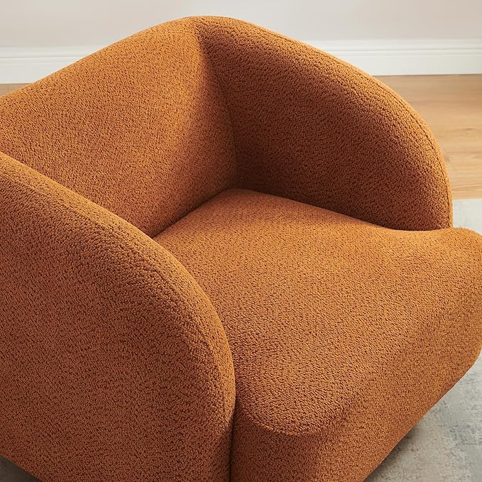 VANOMi Oversized Living Room Chair, Modern Comfy Accent Barrel Chairs, Single Sofa Chair with Wood Legs, Upholstered Armchair for Bedroom, Office, Waiting Room (Curry)