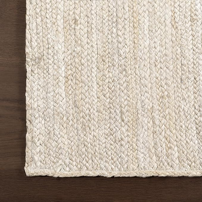 nuLOOM 3 Round Rigo Jute Hand Woven Area Rug, Off White, Solid Farmhouse Design, Natural Fiber, For Bedroom, Living Room, Dining Room, Hallway, Office, Kitchen, Entryway