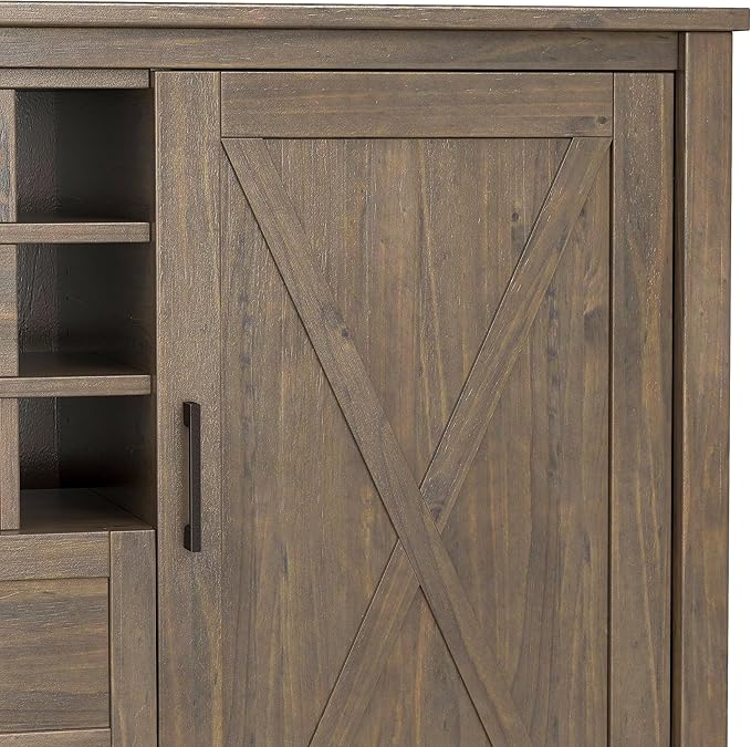 SIMPLIHOME Ela Solid Wood and Pine 54 inch x 18 inch Rectangle Transitional Sideboard with Wine Storage in Smoky Brown for The Dining Room and Kitchen