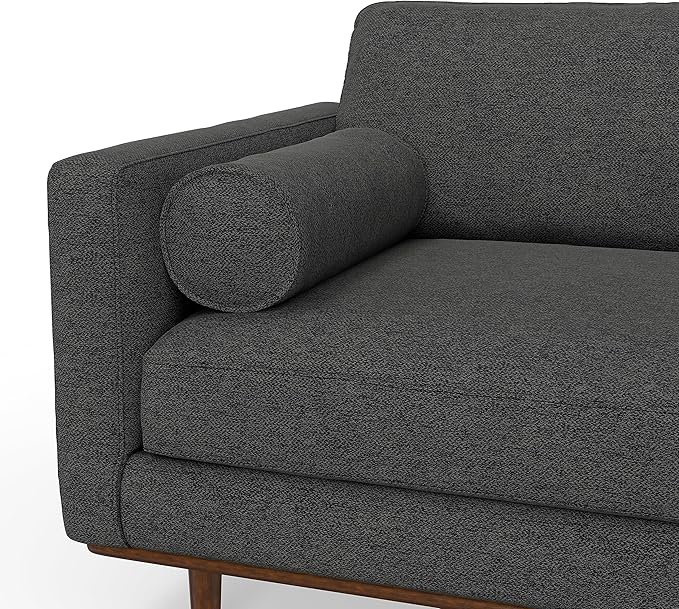 SIMPLIHOME Morrison 89-inch Wide Sofa in Charcoal Grey Woven-Blend Fabric, Handcrafted Mid-Century Modern Couch for Living Room or Family Room, Single Bench Cushion, Bolster Pillows